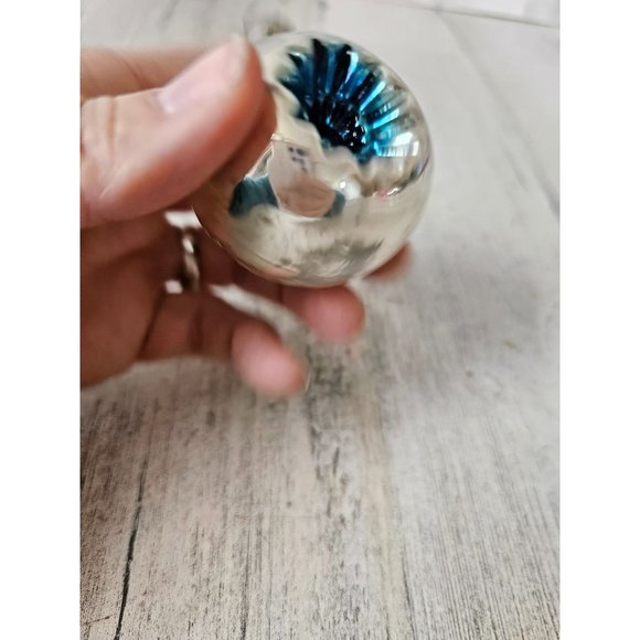 Antique double reflector indent silver mini glass ball ornament blue Xmas tree - Picture 7 of 7